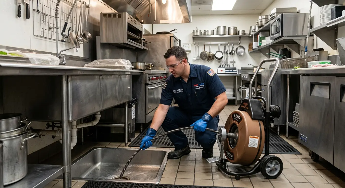 Commercial drain cleaning service in a restaurant kitchen in Minnehaha