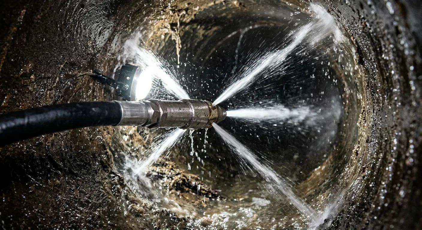 High-pressure hydro jetting nozzle cleaning sewer pipe for Storm Drain Cleaning in Minnehaha